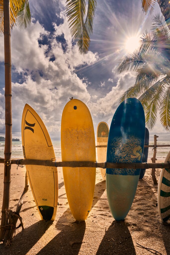 Surfboards on Queen Kapiolani Beach at Waikiki